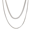Double layered 18K gold plated stainless steel flat snake and box chain necklaces - Double Layer Flat Snake Chain Necklace / Steel