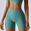 Morandi green high-waist yoga shorts with seamless high-elasticity fabric for fitness - Teal
