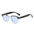 Lunettes rondes rétro avec monture bicolore noir et transparent et rivets argentés - Haut Noir Bas Blanc Dégradé Bleu (C54)