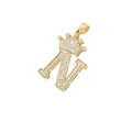 Golden crown letter N pendant with sparkling zircon inlay on a sleek metal chain - Crown Letter N