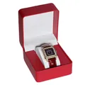 Elegant goudkleurig vierkant horloge met diamanten bezel en rode leren band in doos - Rood-Leren Horlogedoos / 10*11*7.5