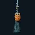 Cat wood carving pendant with lucky Fu character and blue silk tassel charm - Lucky Tiger Bag (17) / Approx. 2.9x2.2cm (With 1 Bottle of Aroma Pills) / Green Sandalwood