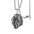 Silver triangular meteorite pendant necklace with Valknut symbol in vintage steel finish - Rock Texture Triangle Symbol