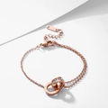 Rose gold double interlocked circles necklace with Roman numerals and zircon stones - Bracelet / Rose Gold