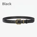 Cintura minimalista in pelle nera da donna con fibbia dorata vintage strutturata - Nero