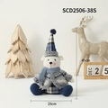 Blue and white plush Christmas bear doll with knit sweater and checkered hat 45cm - Sitting Polar Bear