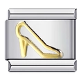 Silver stainless steel Italian charm bracelet link with gold high heel embossed pattern - Gold High Heels-Y203