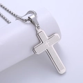 Collier croix double couche en acier titane argenté avec gravure du Notre Père espagnol - Chaîne 3mm 60cm / Argenté
