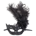 Maschera per travestimento in pizzo nero con piume e strass per feste e spettacoli - Nero Pizzo