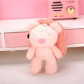 Pink teddy bear plush coin purse keychain made of soft curly fleece material - Bear Bag - Pink
