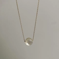 Elegant gold chain necklace with a round iridescent natural mother of pearl pendant - 14K Gold Round Shell