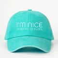 Gorra de béisbol ajustable verde menta de algodón lavado con eslogan blanco impreso - Azul Lago