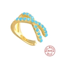 Gold plated S925 silver cross ear cuff with sky blue inlaid gemstones for women - Gold - Turquoise Blue (1 Piece)