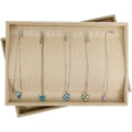 Linen texture necklace display tray with seventeen metal hooks for jewelry organization - 20-Position Linen Large Necklace Tray 35*24