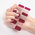 Deep burgundy and geometric gold foil nail wraps, 14-piece adhesive nail sticker set - Wine Red Transparent Gold Foil Embellished Style (DQ3-030)