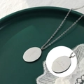 Silver July Larkspur engraved double-sided flower pendant necklace in steel - July Flower(P1144) / 40cm+5cm / Steel
