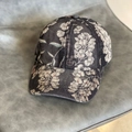 Vintage denim baseball cap with floral print and curved brim on leather surface - M (56-58cm) / Black