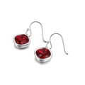 Elegant silver square earrings featuring deep red zircon stones on a white background - Red (KE82684-GC)