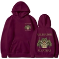 Burgundy Alligator Alcatraz hoodie with crocodile graphic print on front and back view - Burgundy