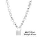 Silver punk style titanium steel padlock necklace 8mm width and 45cm length chain - Steel Color Lock Necklace (KN251298-Z)