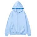 Flat lay of light blue zip-up hoodie with front pockets and ribbed cuffs on white background - Light Blue