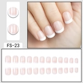 Short nude French press-on nails with white tips set of 24 pieces model FS-23 - FS-23 Nude Pink Base White Tip
