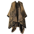 Ethnic knit shawl featuring vintage landscape patterns in bronze and black tones - Water Town / 160cm x 135cm / Tan