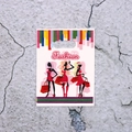 White fashion shopping bag with red dress silhouettes and convenient die-cut handle - No.5 Fashion Silhouette