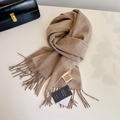 Classic camel 100% Australian wool scarf with fringe detail for cold weather - G0304 Khaki