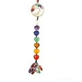 Seven chakra tree of life car hanging ornament with heart-shaped natural crystals and tassels - Heart Style - Gold Wire Tree of Life