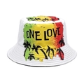 White double-sided bucket hat featuring Reggae One Love print and tropical palm trees - M (56-58cm) / White Reggae One Love Print (2#)
