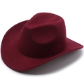 Macro detail of wine red felt cowboy hat featuring a classic leather heart buckle band - Plain Style / Burgundy