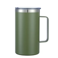 Detailed view of 24oz green stainless steel tumbler with matte handle and clear lid - Matte Army Green