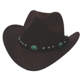 Detail of dark brown felt cowboy hat featuring leather band with turquoise and silver studs - M(56-58cm) / Dark Coffee (Turquoise Band)