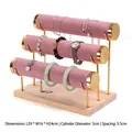 Three-tier pink velvet jewelry stand with gold metal frame and wooden base 29x24cm - Triple Layer Gold Bangle Stand-Light Pink Velvet