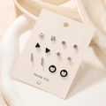 Lot de 6 paires de puces d'oreilles géométriques minimalistes en argent et noir - Ensemble Géométrique Simple Argent Noir (E1285-1)