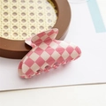 Pink and white checkerboard hair claw clip in a glossy acetate-style finish - Grid Pink