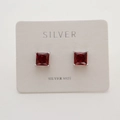 Classic 925 sterling silver stud earrings featuring square red birthstone crystals - 925 Silver / Garnet Red