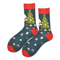 Christmas cotton mid-calf socks with festive red and green Santa Claus and reindeer patterns - 38-46 / Dark Green Festive All Over Print