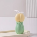 Vela aromática de tulipán amarillo y verde con lazo de cinta blanca decorativa - Amarillo claro con hoja verde claro