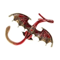 Vintage red dragon brooch with enamel wings and ruby red crystals in gold plating - Dark Red