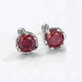 Classic sterling silver stud earrings featuring round red gemstones in a six-prong setting - 0.3 Carat (4mm) / Garnet Red