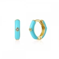 Detail of sky blue enamel hoop earrings with white zircon accents in gold plating - 24K / Sky Blue Enamel Small Hoop (JQH0020-GG-7)