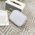 Elegant white V-quilted faux leather crossbody camera bag with a gold chain strap - White