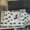 White canvas grocery bag with green pine trees and navy reindeer pattern for storage - Pine Tree & Reindeer Print (With Hook)
