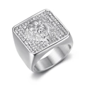 Hypoallergenic titanium steel lion head ring for men with brilliant paved diamonds - US 7 / Steel