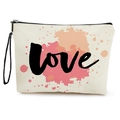 Pochette trucchi in tela con stampa LOVE acquerello rosa e cinturino nero - Con Cinturino da Polso / Acquerello Arancione Rosa (xy-075-3)