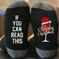Black Christmas cotton socks featuring a fun message and holiday motifs on the sole - One Size / Christmas Wine Grey Black