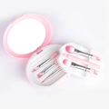 Pink 5-piece travel makeup brush set with mirror case and gradient bristles - Pink