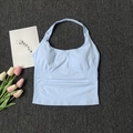 Top yoga azzurro senza cuciture con scollo all'americana e supporto a costine - S / Blu Ghiaccio